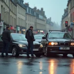 Accident de voiture à un carrefour de Rennes avec deux véhicules impliqués et conducteurs sur place