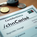 Certificat d'immatriculation voiture sur bureau lumineux