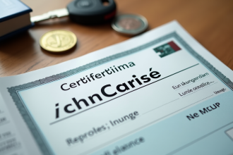 Certificat d'immatriculation voiture sur bureau lumineux