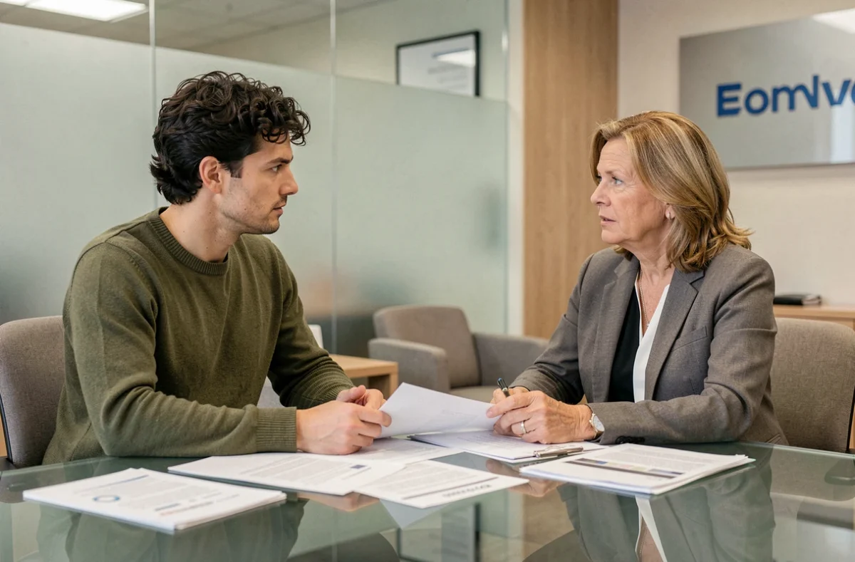 Client et conseillère discutant d'un changement d'assurance auto en agence