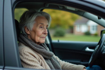 Femme âgée dans une voiture regardant par la fenêtre