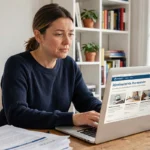 Femme consultant un site administratif en ligne pour calculer le prix de sa carte grise avec exonérations régionales