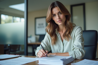 Femme concentrée à son bureau dans un bureau moderne