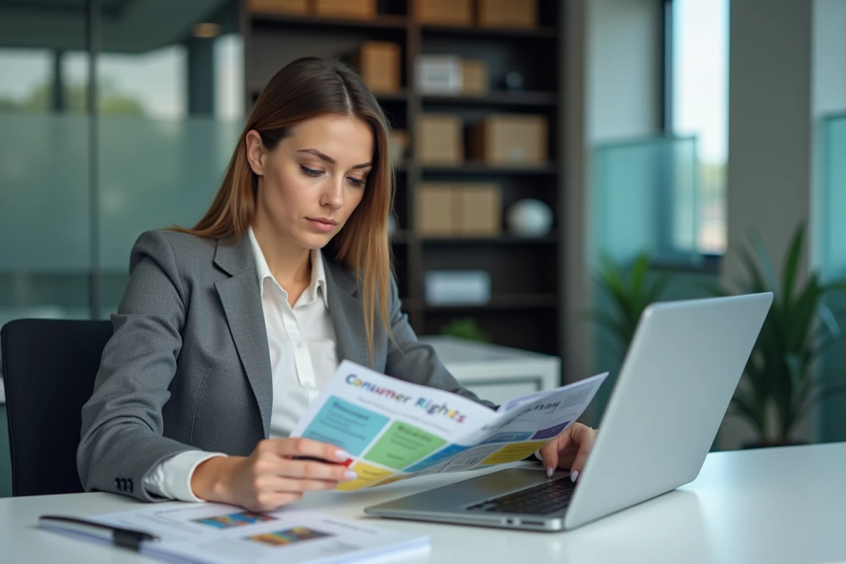 Femme professionnelle utilisant un ordinateur dans un bureau moderne