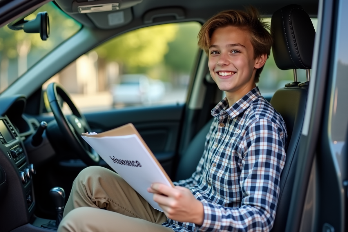 Garcon souriant tenant un dossier d