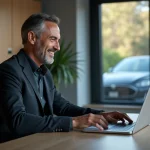 Homme daffaires français travaillant sur un ordinateur portable