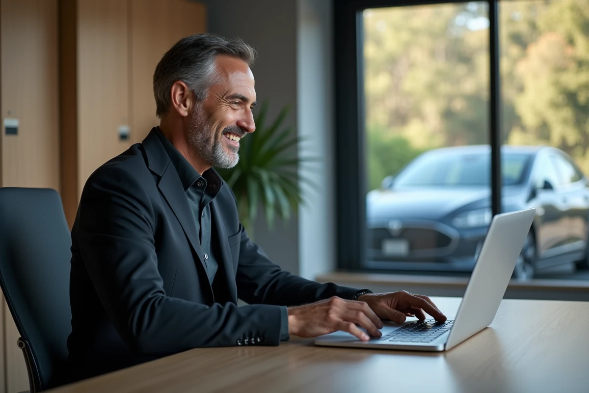 Homme daffaires français travaillant sur un ordinateur portable