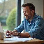 Homme souriant vérifiant des annonces de voitures d'occasion