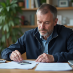 Homme d'âge moyen triant des documents dans un bureau moderne