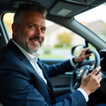 Homme d affaires dans une voiture avec ethylotest antidémarrage