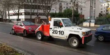 Remorqueuse emmenant une voiture à la fourrière.