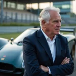 Ingenieur automobile en réflexion devant une McLaren F1 classique