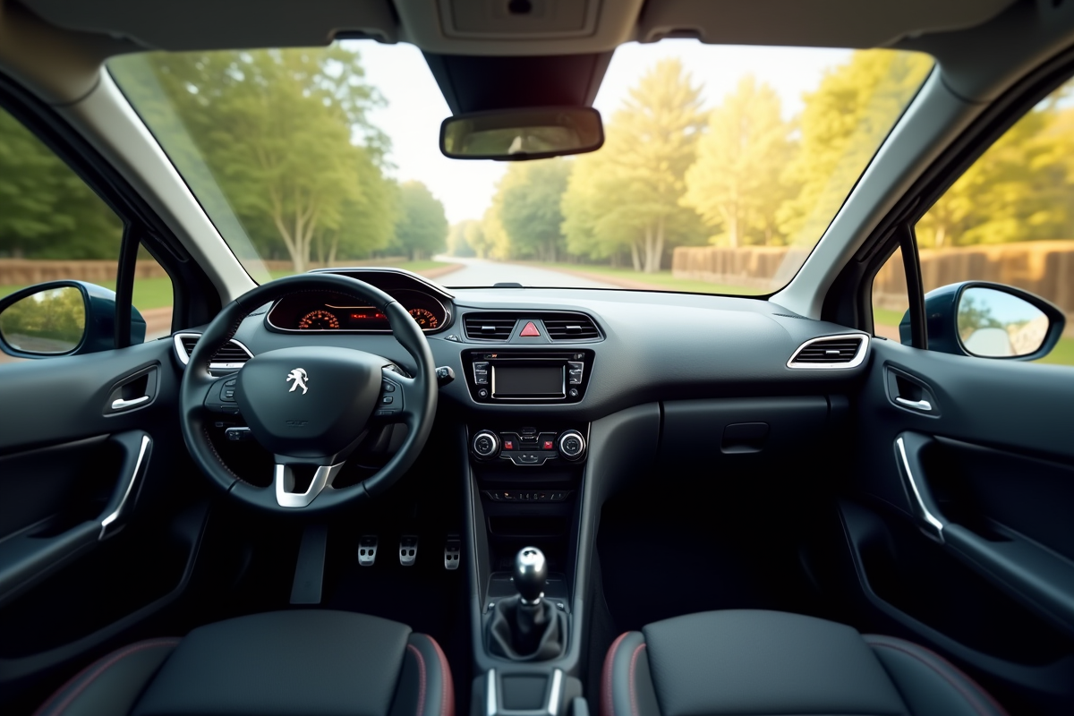 Intérieur de la Peugeot 208 avec tableau de bord lumineux