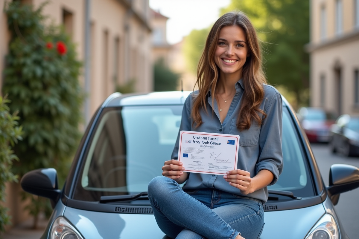 Jeune femme souriante tenant une plaque d