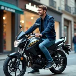 Jeune homme en ville avec une Yamaha 125 TZR