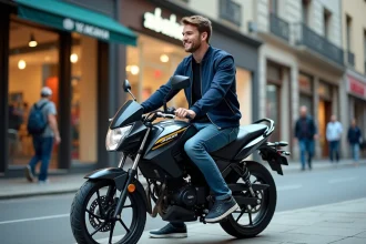 Jeune homme en ville avec une Yamaha 125 TZR