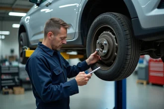Mécanicien inspectant une voiture dans un garage professionnel