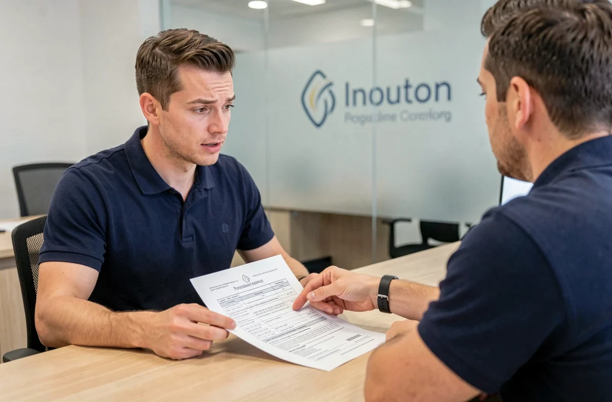 Client négociant son contrat d'assurance moto avec un conseiller en agence