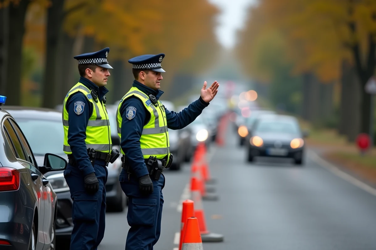 Policiers et gendarmes gérant la circulation après un accident sur une route de Rennes