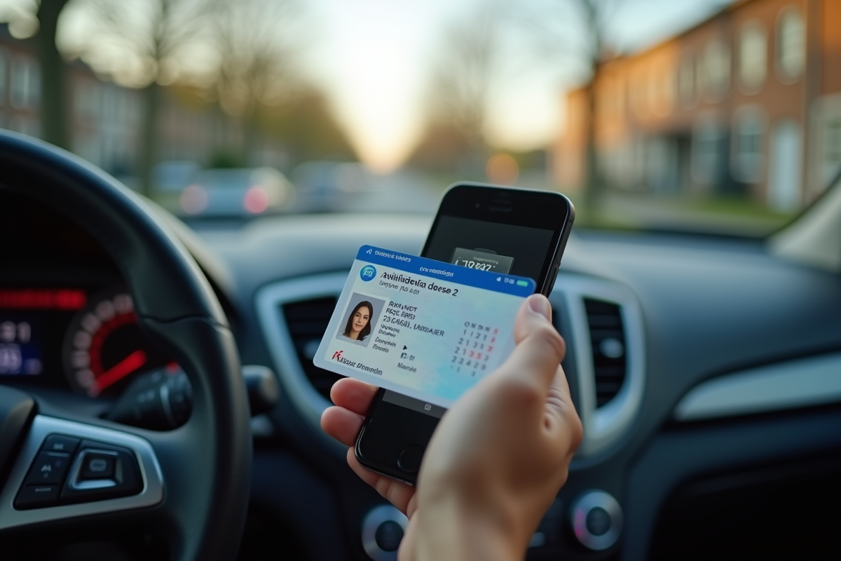 Tableau de bord de voiture avec permis à expiration en main