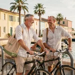 Couple garant leurs vélos près du port de Carry-le-Rouet pour éviter les problèmes de stationnement en été